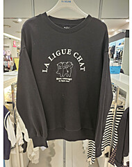 [에꼴리에]23D1453 BK캣일러스트기모 맨투맨티