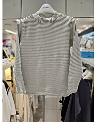 [에꼴리에]23D0452 BK스트라이프 스판 기모 반목티