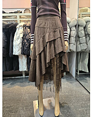 레이스 배색 인조 스웨이드 스커트  ER4BX-015