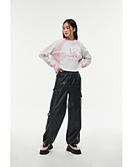 AQ1LP260 카고 포켓 허리 밴딩 레더 팬츠