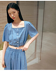 스퀘어 크랍 데님블라우스 AR2DB570