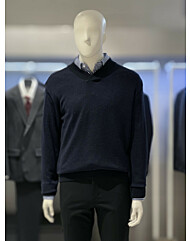 트루젠 네이비 투톤짜임 긴팔 브이넥 니트 티셔츠 228818032014