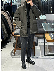 트루젠 (구스다운/한정판매) 코코아그레이 하프기장 쉘파카 디테일 남자 점퍼 1244IH002023-1