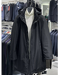 트루젠 블랙 헤링본 구스다운 후드탈부착 패딩점퍼 코트 2444IH210450