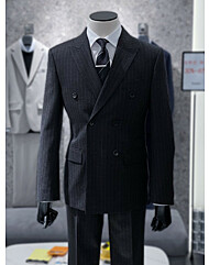 트루젠 가을겨울 브라운&그레이 더블버튼 스트라이프패턴 기본핏 정장세트 2344TJ460313