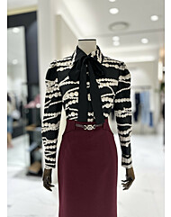 모조에스핀 진주 프린트 타이넥 블라우스 J243MSC019