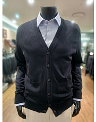 [바쏘옴므] 블루 솔리드 브이넥 케시미어혼방 기본카디건