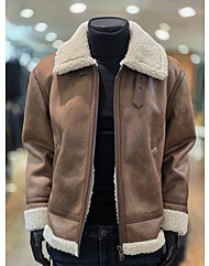 [바쏘옴므] 25년 F/W 브라운 양가죽 배색 페이크 무스탕 점퍼