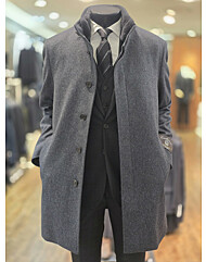 [바쏘옴므] 25년 F/W 차콜 그레이 안감 모피(토끼털)탈부착 울캐시미어 하프코트