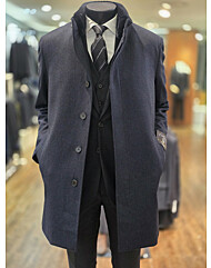 [바쏘옴므] 25년 F/W 네이비 안감 모피(토끼털)탈부착 울캐시미어 하프코트