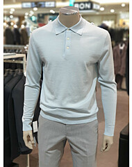 BON 24FW 블루 고급 울100% 티에리 카라 캐주얼 긴팔니트   BN4FSW819BL