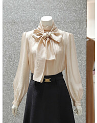 시스루 퍼프 타이 셔링넥 블라우스+이너 세트 JR8-A0-BL663