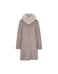 크로커다일 레이디 알파카체크소재 폭스 카라탈부착 코트CLDWCT108