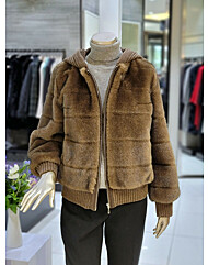 니트 후드 페이크 퍼 집업 재킷 MZDKFJ0720