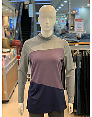 여성 가을 절개 배색 넥 라운드 진저티셔츠#6 1MQTSF8505-GY
