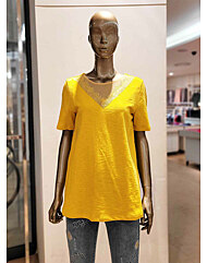 넥라인 시스루 배색 여름 면 티셔스 JAAU5-CKS240