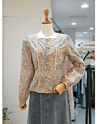 유니크 콤비 플라워 블라우스 T246MBL141W