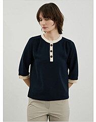 [올리비아로렌]니트 패치 블라우스형 7부 티셔츠VOCAL4M3221