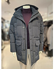 (주)세정 트레몰로 24FW 탈부착 후드 긴기장 프리미엄 다운점퍼 네이비 TRHKD4WA151