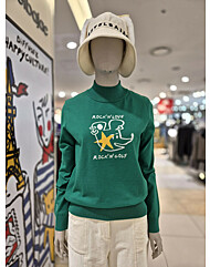 여성 캐릭터 자수 포인트 반목 니트셔츠       BGDWSW701  GR