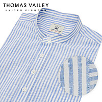 [THOMAS VAILEY] 토마스 베일리 린넨라이크 스트라이프 헨리넥 셔츠 블루 1THTHA5MSU134