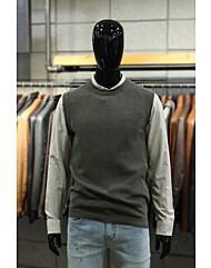 와플코튼니트 슬림핏크루넥 카키니트베스트 m-qnit60ka