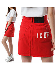 [명품] 빅래더패치 ICON 레드 데님스커트/80MA0002 307