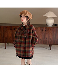 [예약발송] 스트랩 리본 체크 코트 R15679