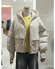 [발렌시아]니트 배색 후드 구스다운 패딩점퍼 24AME12