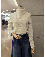 [발렌시아]반하이넥 레이스 긴팔 티셔츠 25AGC24