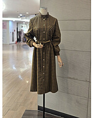 (발렌시아)하이넥 니트배색 체크벨티드 원피스25BMO20