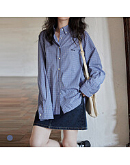 KARRA (77까지)루즈핏블루미니체크셔츠_A5S0063