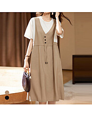 KARRA 트리플버튼레이어드배색원피스_A5M0345