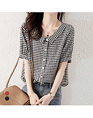 KARRA 와이드넥카라체크블라우스_A5M0746