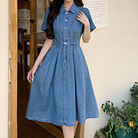 KARRA 핀턱웨이스트플레어데님원피스_A6M0011