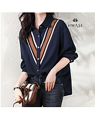 화세 배색라인스타일블라우스_HL5SBL003C