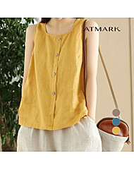 ATMARK 버튼스퀘어넥리넨티셔츠_AA43TS071G