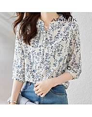 ATMARK (77까지)7부라인플라워블라우스_AA46BL006G