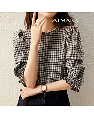 ATMARK 체킹퍼프라인7부블라우스_AA46BL026G