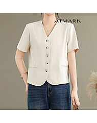 ATMARK 브이넥노카라심플반소매자켓_AA53JK011G