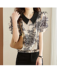 ATMARK 배색카라러플그래픽블라우스_AA53BL050G