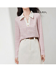 ATMARK 오픈로맨틱트위드카라티셔츠_AA59TS013G