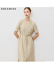 [쉬즈미스(SHESMISS)] 감도있는 오픈카라 포켓 벨티드 원피스 (택가격: 238000원)