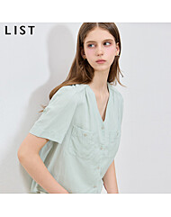 [리스트(LIST)] 여리여리 린넨블렌디드 셔링 브이넥 블라우스 (택가격: 138000원)