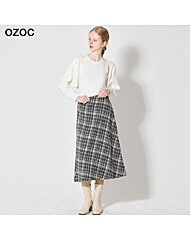 [오조크(OZOC)] 클래식 체크 롱 스커트 (택가격: 112000원)