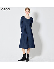 [오조크(OZOC)] 라운드넥 데님 퍼프 원피스 (택가격: 113000원)