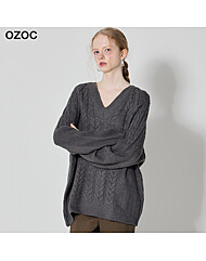 [오조크] 브이넥 오버사이즈 꽈배기 니트 탑