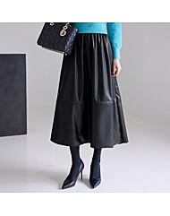 절개라인 플레어 가죽 롱 스커트_M2511SK083C