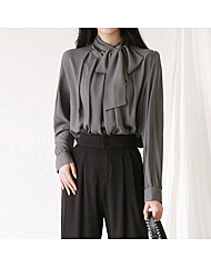 롱리본 타이 주름 블라우스_M2411BL223D