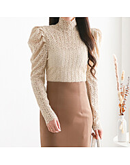 퍼프소매 기모 레이스 티셔츠_M2410TS124D